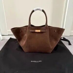 Demellier London "The New York" Tote Bag in Chocolate Suede